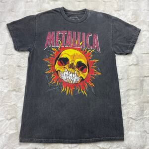🔥Metallica Graphic T- Shirt SM Skull Sun Flame Gray Faded Grunge Streetwear